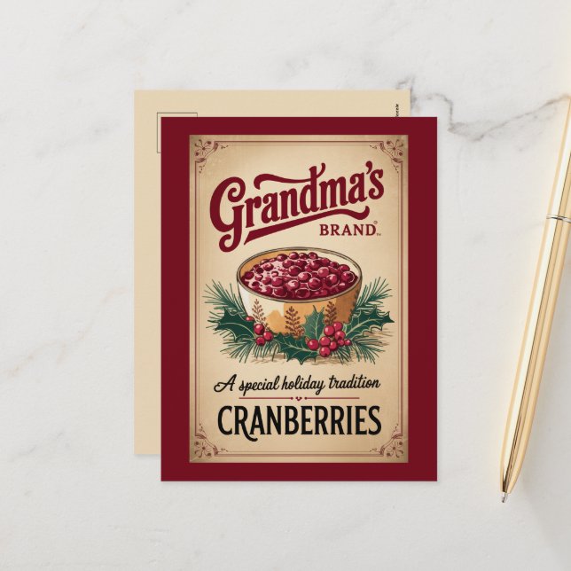 Grandma brand cranberries add message holiday postcard (Front/Back In Situ)
