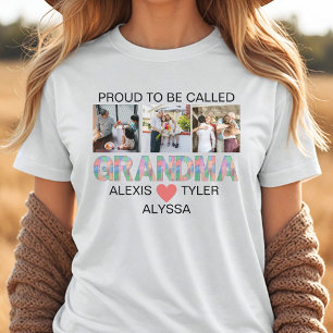 Grandma Brush Stroke 3 Photo Grandchildren Names Tri-Blend Shirt