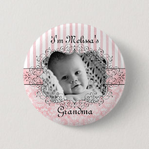 Grandma Button - Damask & Stripes Pink