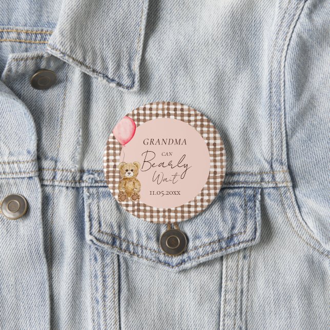 Grandma Can Bearly Wait Girl Baby Shower  7.5 Cm Round Badge (In Situ)