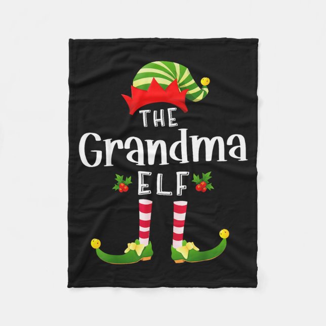 Grandma Christmas Elf Matching Pajama X-mas Party  Fleece Blanket (Front)