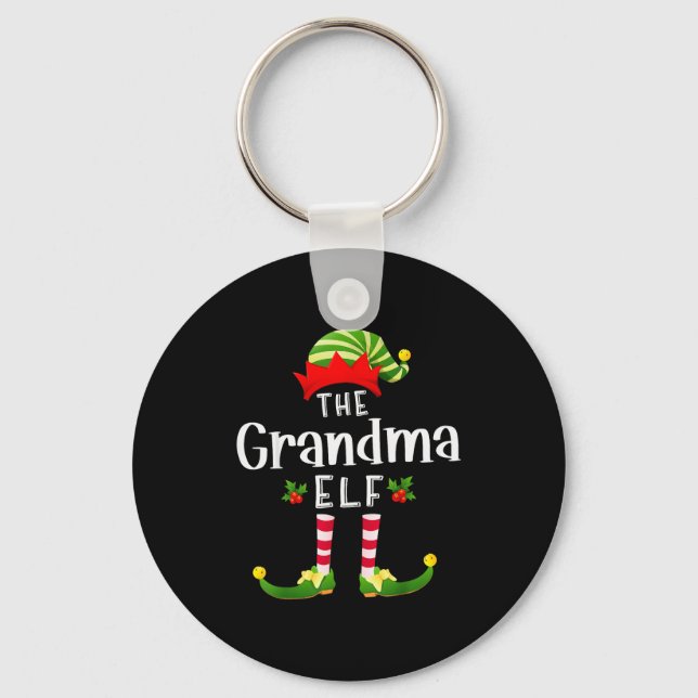 Grandma Christmas Elf Matching Pajama X-mas Party  Key Ring (Front)