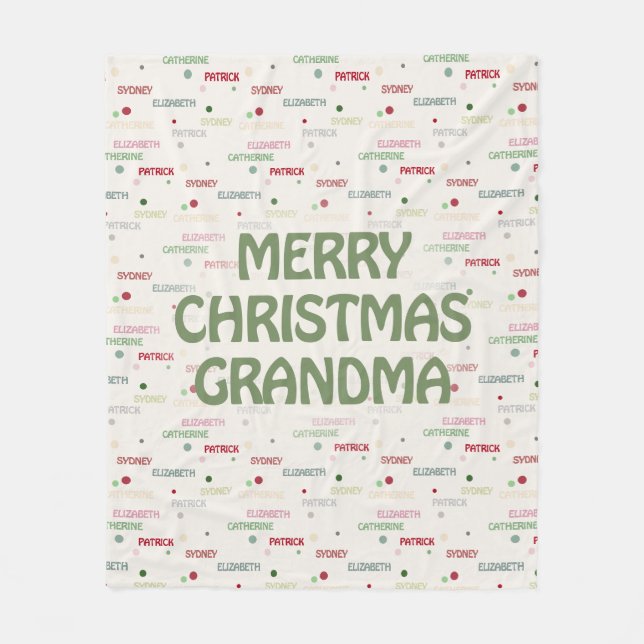 Grandma Christmas Gift Grandchildren 3-4 Names Fleece Blanket (Front)