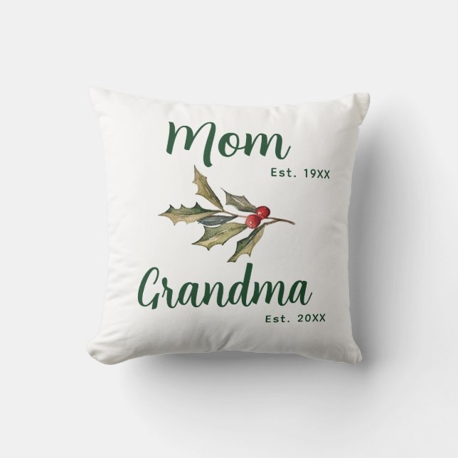 Grandma Christmas Holiday Botanical Decor Cushion (Front)