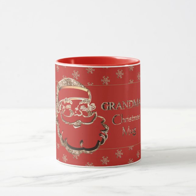 Grandma Christmas Mug Cute Santa Red Gold Elegant (Center)