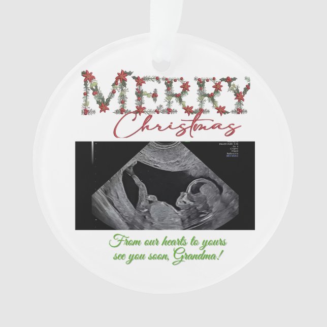 Grandma Christmas Ornament With a Baby Sonogram  (Front)