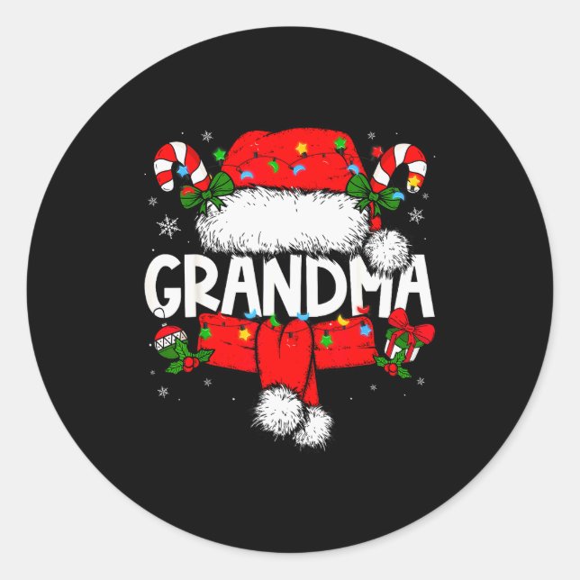 Grandma Christmas Pajama Santa Claus Family Matchi Classic Round Sticker (Front)