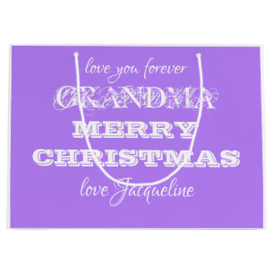 Grandma Christmas Personalised Name Purple Large Gift Bag