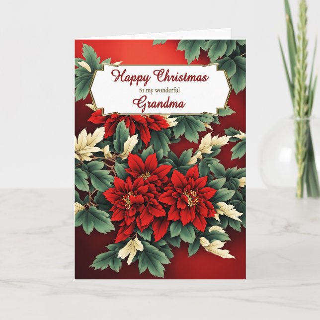 Grandma Christmas Poinsettias Holiday Card (Front)