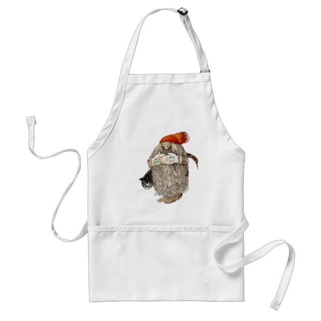 Grandma Christmas Tomten with Grey Cat Standard Apron (Front)