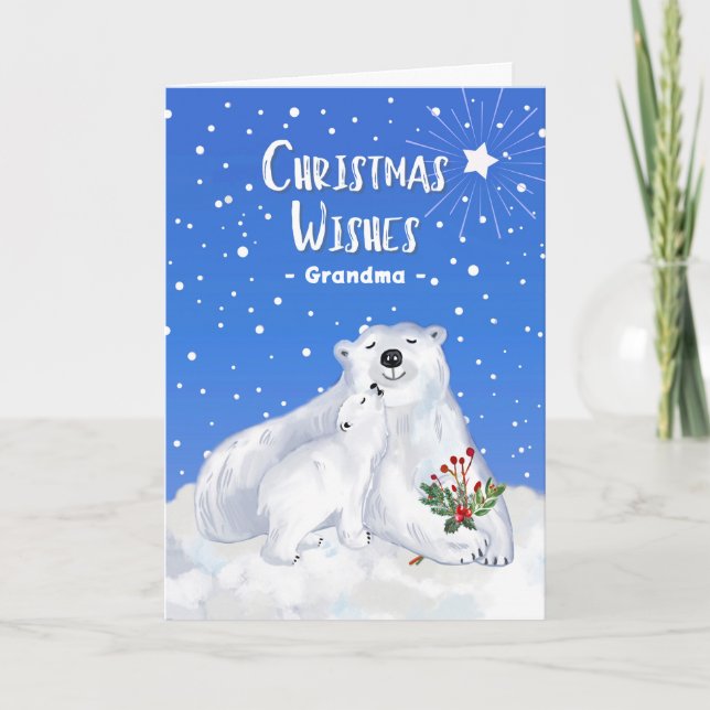 Grandma Christmas Wishes with Cute Polar Bears Card (Front)