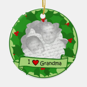 Grandma Christmas Wreath Photo Ceramic Tree Decoration