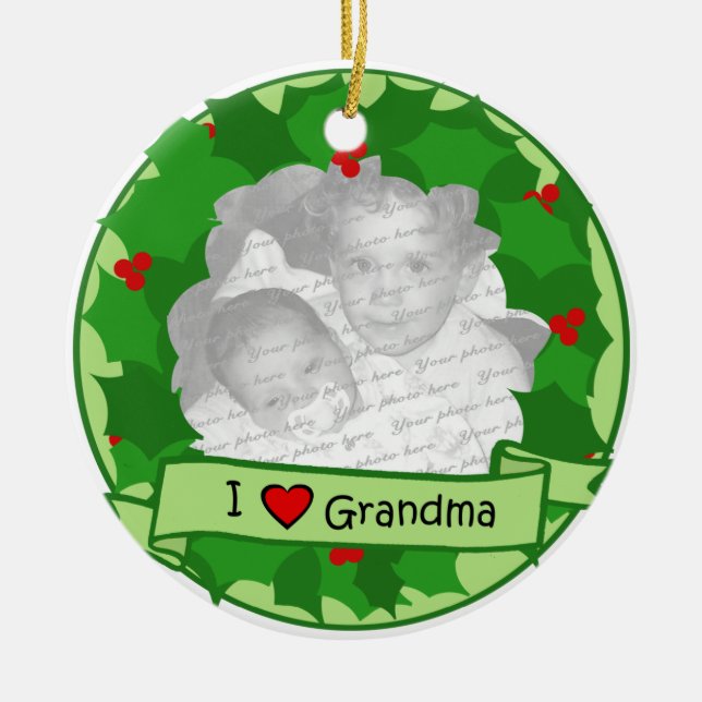 Grandma Christmas Wreath Photo Ceramic Tree Decoration (Front)