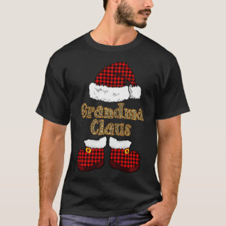 Grandma Claus Buffalo Plaid Santa Hat Leopard Prin T-Shirt