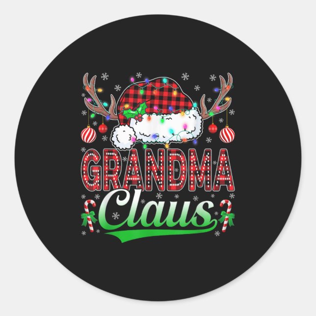 Grandma Claus Christmas Lights Matching Family Xma Classic Round Sticker (Front)