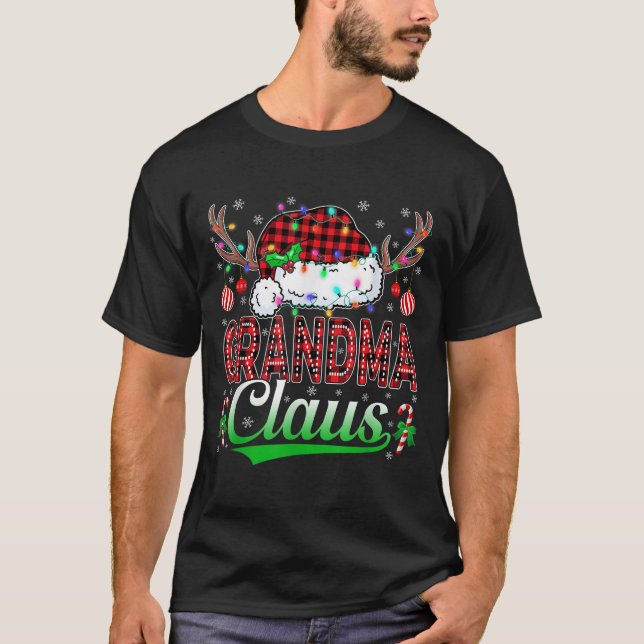 Grandma Claus Christmas Lights Matching Family Xma T-Shirt (Front)