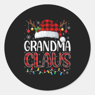 Grandma Claus Christmas Lights Pajama Family Match Classic Round Sticker