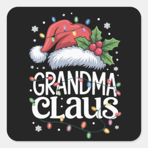 Grandma Claus Christmas Lights Pajama Family Match Square Sticker