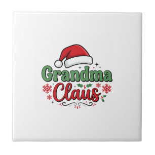 Grandma Claus Christmas Santa Hat Tile