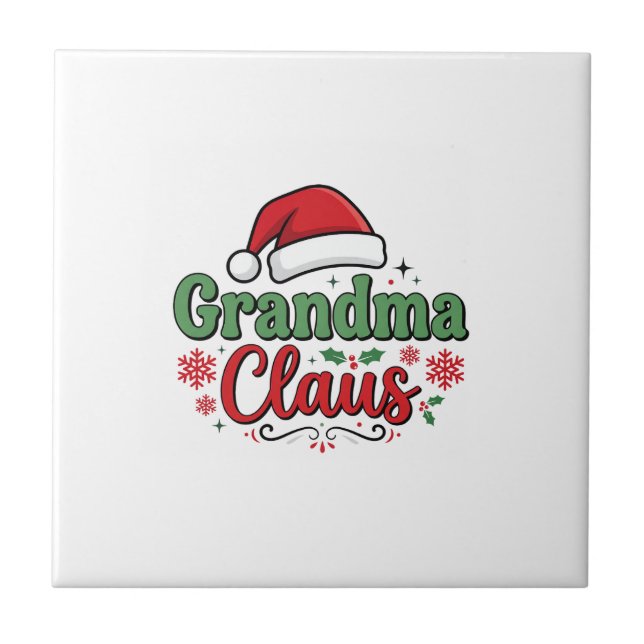 Grandma Claus Christmas Santa Hat Tile (Front)