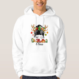 Grandma Claus Messy Bun Wink Eyes Christmas Decora Hoodie
