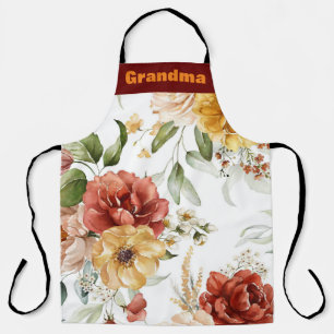 Grandma Colorful Watercolor Floral Custom Apron