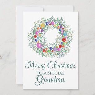 Grandma Colourful Christmas Wreath Holiday Card