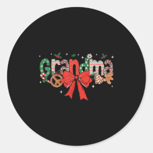 Grandma Coquette Bow Christmas Merry Xmas Family M Classic Round Sticker