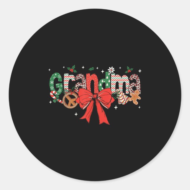 Grandma Coquette Bow Christmas Merry Xmas Family M Classic Round Sticker (Front)