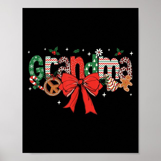 Grandma Coquette Bow Christmas Merry Xmas Family M Poster (Front)