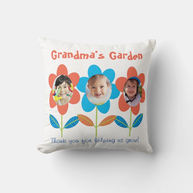Grandma Custom Photo Flowers Cushion (Front)