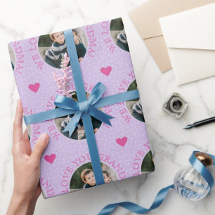 Grandma custom text and photos purple wrapping paper