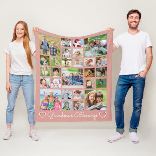 Grandma Custom Text Hearts Rose Pink Fleece Blanket
