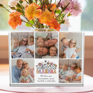 Grandma Cute Retro Whimsical Flowers Collage Photo Block
