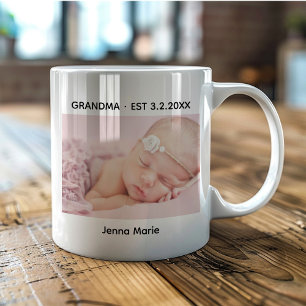 Grandma Date Established Baby Photo Coffee Mug