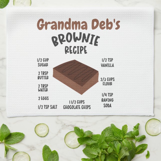 Grandma Deb's Brownie Recipe Tea Towel (Folded)