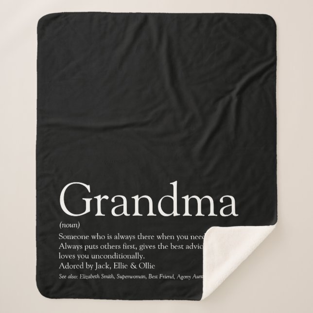 Grandma Definition Black and White Modern Fun Sherpa Blanket (Front)