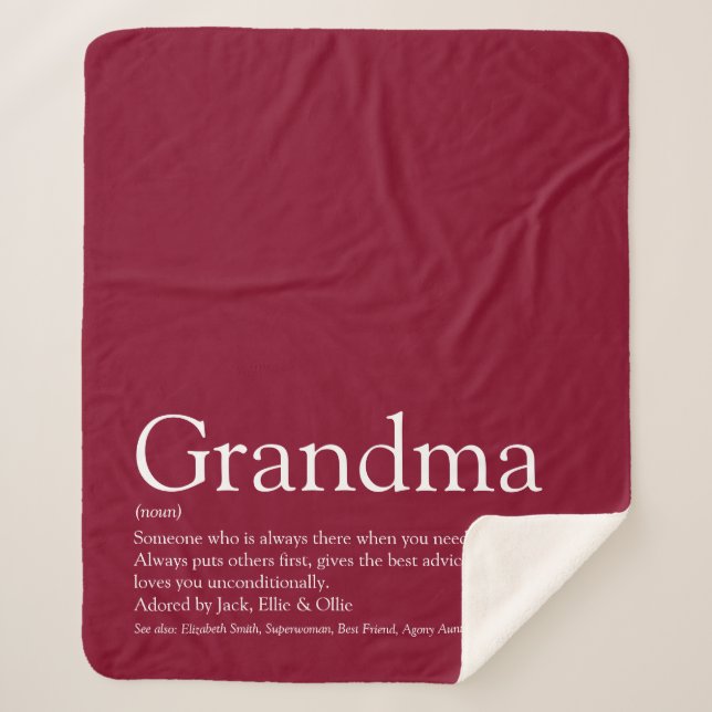 Grandma Definition Burgundy Modern Fun Sherpa Blanket (Front)