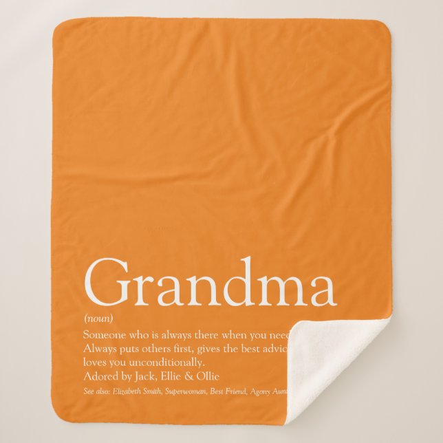 Grandma Definition Orange Modern Fun Sherpa Blanket (Front)