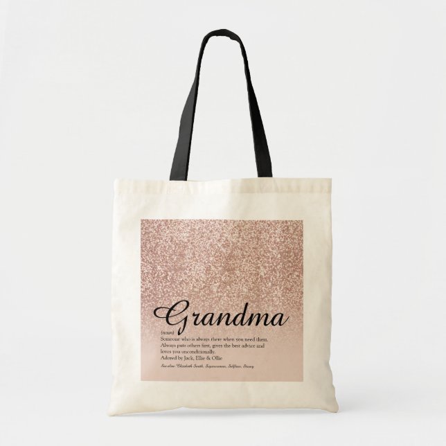 Grandma Definition Rose Gold Glitter Tote Bag (Front)