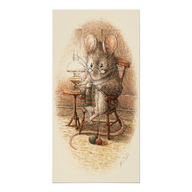 Grandma Dormouse Knitting on a Rocking Chair Poster (Front)