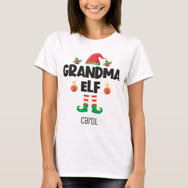 Grandma elf family matching christmas outfit name T-Shirt (Front)