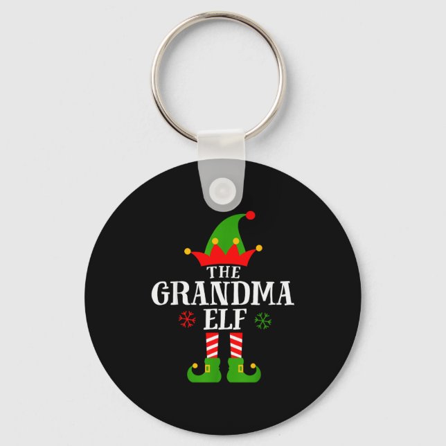 Grandma Elf Funny Matching Family Christmas Pajama Key Ring (Front)