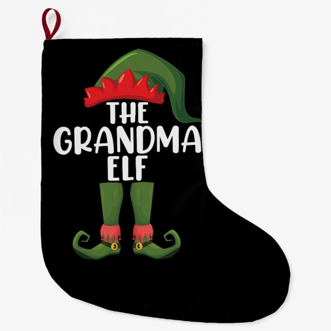 Grandma Elf Matching Family Group Christmas Party  Large Christmas Stocking (Front)