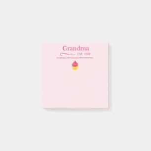 Grandma Est. 2019 New Baby Cupcake Quote Pink Post-it Notes