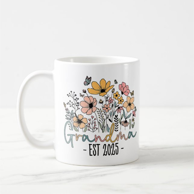 Grandma Est 2025 Floral New Grandma 2025 Coffee Mug (Left)