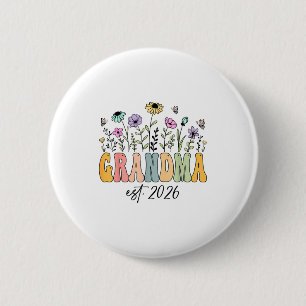 Grandma Est. 2026 Wildflower Promoted To Grandma 6 Cm Round Badge