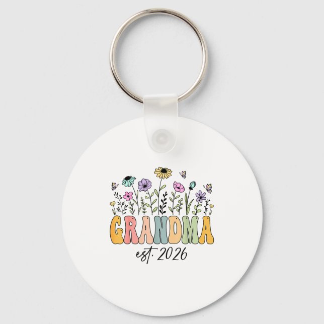 Grandma Est. 2026 Wildflower Promoted To Grandma  Key Ring (Front)