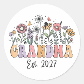 Grandma Est 2027 Wildflower Announcement Classic Round Sticker