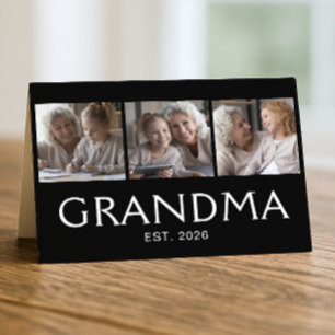 Grandma Est. 3-Photo Black White Grandparents Day Card